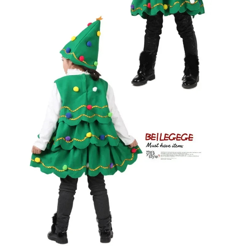 New Children's Christmas Tree Performance Dance Costume Christmas Gift Tree Hat Performance Costume