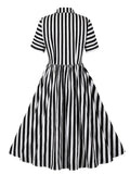 Striped Print Vintage Shirt Party Short Turn Down Collar Office Work To Wear Retro Tunic Midi Runway Birthday Dresses