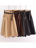 Women Casual Skirts Spring Autumn Solid High Waist Irregular Pockets Midi Skirts Fashion Simple Elegant Saia Faldas