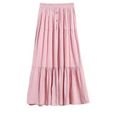 Summer Korean Casual Midi Long Women Button Large Swing A Line Skirt High Waist Mid-length Skirt