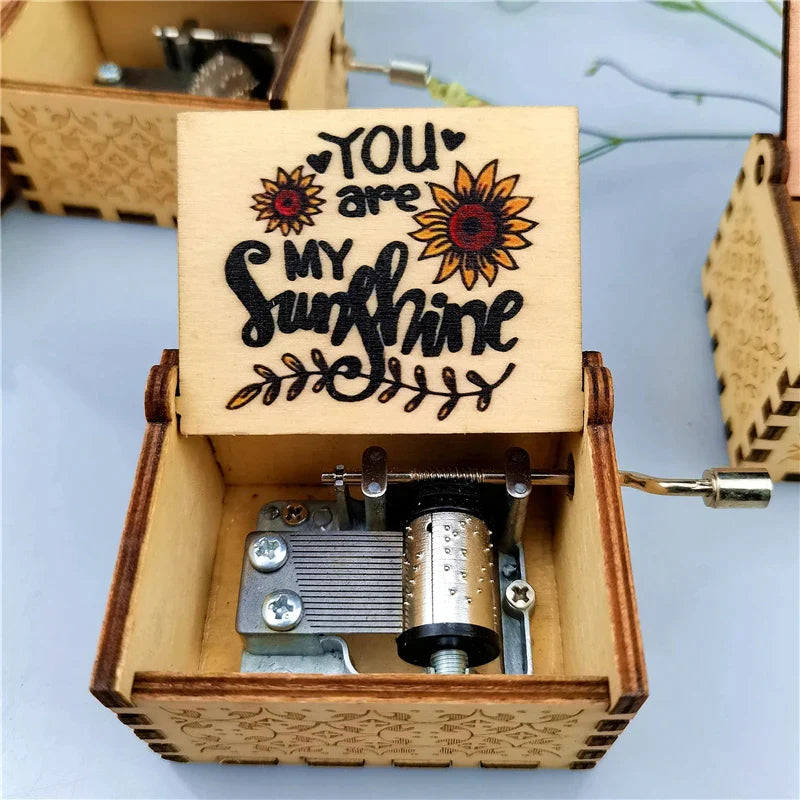 New You Are My Sunshine Music Box Color Printing Wooden Hand Crank Musical Box Birthday Present Valentine's Day Christmas Gift