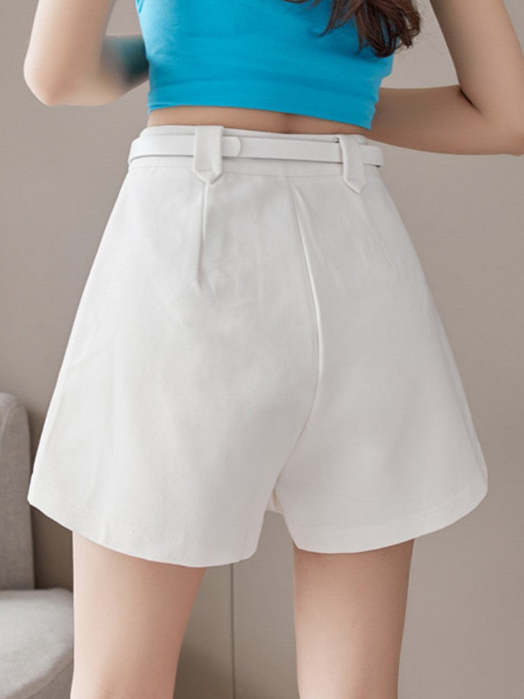Women Summer Casual Korean Style Streetwear Solid Color All-match Ladies High Waist Short Pants