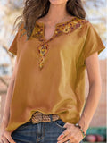 New Loose Ethnic Style Tops Short-sleeved T-shirt V-neck Embroidered Blouse