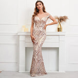 illusion Mesh Gold Sequin Evening Sexy Party Maxi Dress Women Beading Dress Long Prom Dress