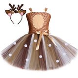 Deer Tutu Dress Girl Christmas Dresses with Headband Kids Halloween Costume Baby Girl Princess Elk Reindeer Outfit for New Year