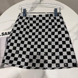 New Black and White Plaid Sequined Shiny Mini Korean Sheath Short Hip Skirt