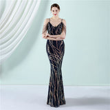 New Elegant Spaghetti Strap Beading Formal Evening Dress Sexy Mermaid Sequin Party Prom Dress