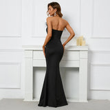 Off Shoulder Feather Long Sexy Slit Satin Dress Floor Length Black Evening Party Maxi Celebrity Dress