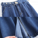 Women Solid Long Denim Vintage High Waist Streetwear Korean All-match Midi A-line Jeans Skirt