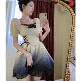 Japanese Harajuku Short Sleeves Doll Teen Party Fairy Vestidos Lolita Women Flouncing Lace Trim Evening Dress