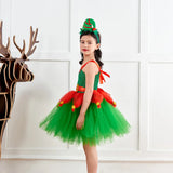 Green Christmas Elf Cosplay Costumes for Children Girls Christmas Party Tutu Dress Kids Festival Elf Santa Claus Costume Disfraz