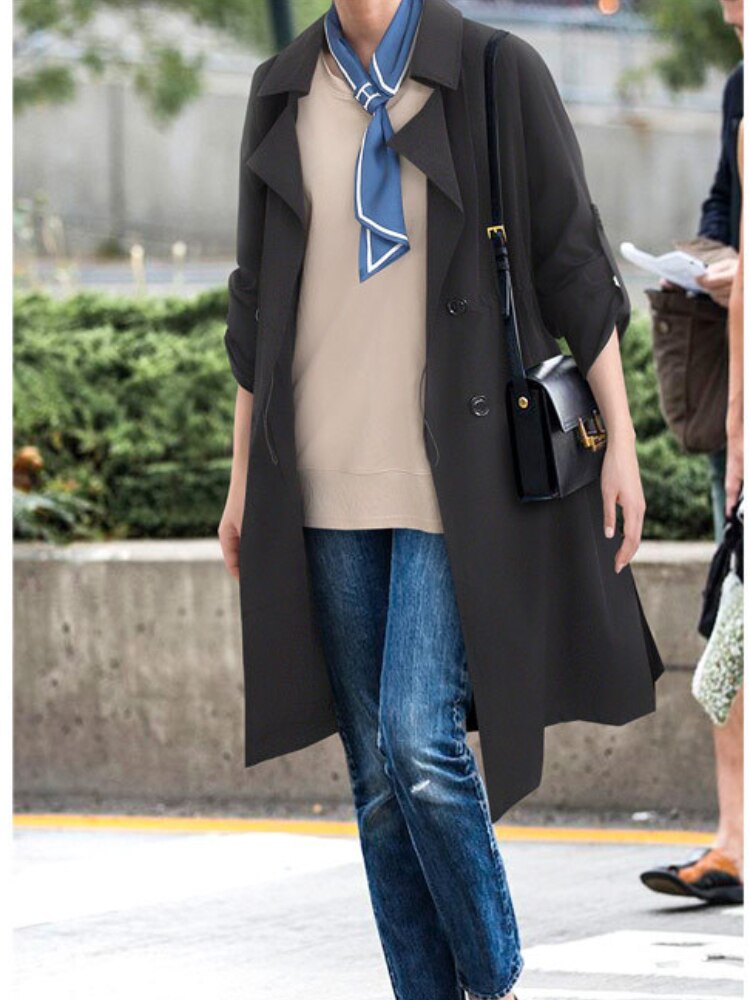 Long Sleeve Jacket Loose Thin Simple Waist Long Windbreaker Women Streetwear Coat