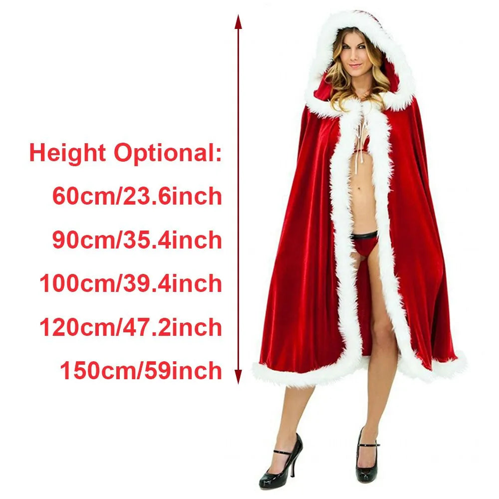 Lady's Carnival Party Hooded Winter Christmas Cosplay Costumes Santa Claus Cloak Women Sexy Christmas Cape