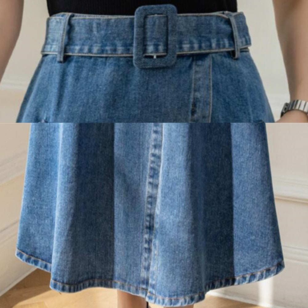 Women's Casual High Waisted Solid Button Up Denim Jean Skirt