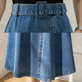 High Waist Pleated Long Women Vintage Flared Jean Skirt Vintage Casual Loose Solid Denim Maxi Skirts