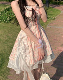 Summer Lace Floral Fairy Korean Bandage Strappy Cute Party Mini Casual Sweet Kawaii Dress