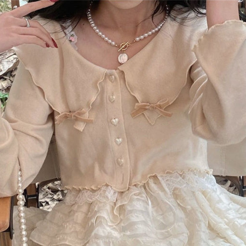 Summer Lace Sweet Women Korean Bow Kawaii Skirt Suit Ball Gown cute Party Mini Skirt Set