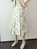 Ladies Elegant A-line Spring England Style Floral Print High Waist Women Long Party Skirt