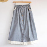 Vintage Plaid Print Long Women Spring Summer Japanese Retro Casual High Waist A-Line Midi Skirt