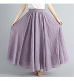 Cotton and Linen Elastic Waist Linen A-line Skirt Long Solid Color Ethnic Dress