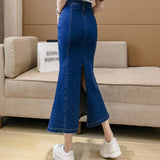 Women Vintage Trumpet Elegant Long Summer Skirts Fishtail Jeans High Waisted Skirt