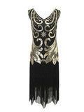 1920s Vintage Gorgeous Sequin Flapper Dress V-Neck Sleeveless Women Cocktail Party Fringe Hem Short Dresses