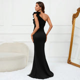 One Shoulder Slash Neck Party Maxi Dress Women Sexy Slit Long Prom Evening Dress