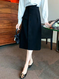 High Waist Elegant Long Women Spring Korean Style Workwear Solid Color Women A-line Skirts