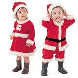 Kids Christmas Santa Claus Costume Children Cosplay Carnival Party Fancy Baby Xmas Outfit Dress Pants Top Hat Set For Girls Boys