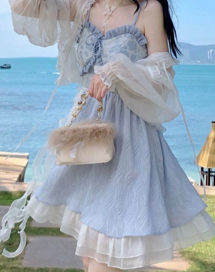 Summer Lace Fairy Floral Korean Cute Strap Party Mini Casual Sweet Designer Kawaii Dress