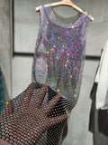 New Color Mesh Diamond Crystal Party Dance DIsc Sparkling Vestido Midi Elegante Sexy Dress