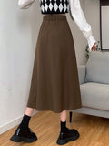 Women Casual Skirts Fashion Korean Style Plain Color Loose High Waist Ladies Elegant A-line Long Skirt