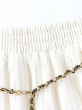A Line Mesh Midi Skirt With Chain Belt Elastic High Waist Solid Casual Pleated Skirt