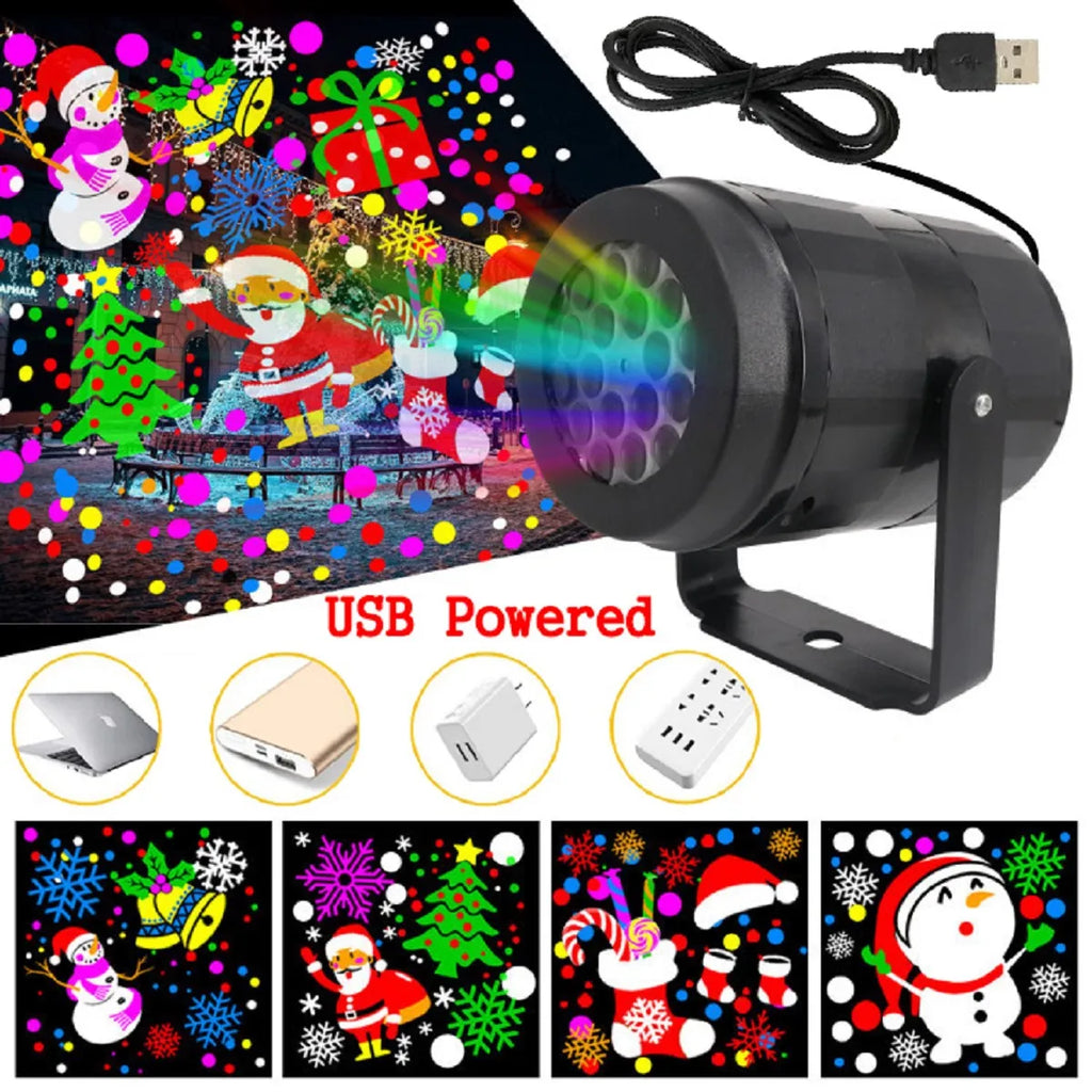 USB Power Snowflake Christmas Projector LED Fairy Lights Indoor Decor Santa Snowfall Patterns Projection Gift Xmas Wedding Party