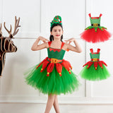 Green Christmas Elf Cosplay Costumes for Children Girls Christmas Party Tutu Dress Kids Festival Elf Santa Claus Costume Disfraz