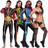 Women Skeleton Print Jumpsuits Purim Cosplay Costume Zentai Fitness Bodysuit Halloween Party Streetwear