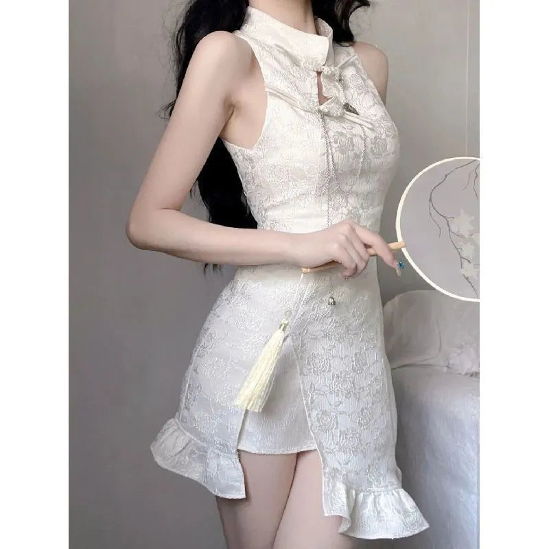 Elegant Women Vintage Cheongsam Sweet Slim Y2K Lolita Gothic Girls Casual New Harajuku Aesthetic Dress