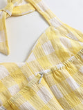 Vacation Women Summer Sexy Backless Party Halter Neck Yellow Plaid 50s Vintage High Waist Ladies Swing Dresses