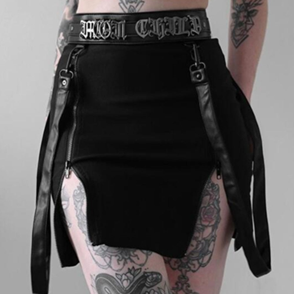 Dark Mall Goth Black Overalls Vintage 90s Fairy Grunge y2k Skirt Punk Aesthetic Streetwear Pencil Skirts