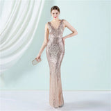 Women Deep V Neck Burgundy Sequin Long Prom Evening Dress Sexy Party Maxi Dress