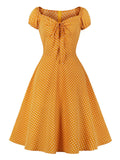 Tie Sweetheart Neck Polka Dot Vintage Women Summer High Waist Retro Casual 1950s Style Dresses