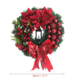 2024 Christmas Wreath With Flower Lamp Bow and Ball Festive Door Decoration Window Fireplace Wreath For Household Party Ornament