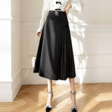Women Elegant A-line Spring Korean Style Solid Color All-match Ladies Pleated Long Skirt