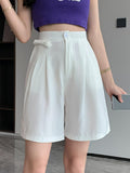 Summer England Style Casual Women Suit Shorts Fashion Solid Color All-match High Waist Wide Leg Short Pants