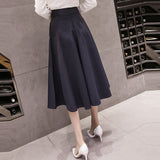Ladies Elegant A-line Long Spring Korean Style Vintage Big Swing High Waist Women Casual Skirt