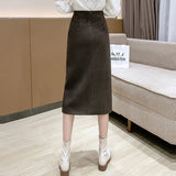 High Waist Pencil Women Spring Korean Style All-match Furcal Woolen Ladies Elegant Long Skirt