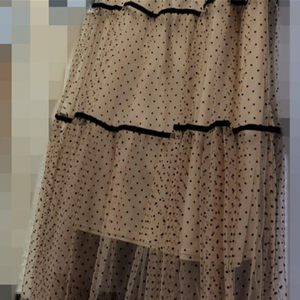 Vintage High Waist Polka Dot Print Tulle A-line Mesh Tutu Skirts