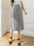 High Waist Elegant A-line Women Spring Korean Style Vintage Plaid All-match Ladies Long Skirt