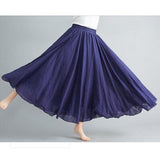 Cotton and Linen Elastic Waist Linen A-line Skirt Long Solid Color Ethnic Dress