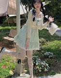 Summer Floral Princess Lace Patchwork Fairy Strap Holiday Casual Korean Beach Lolita Dress